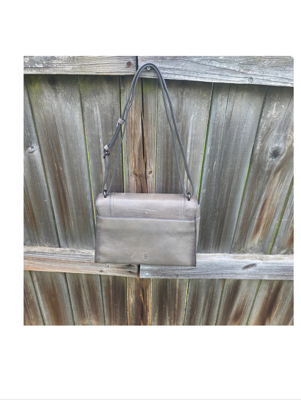FRYE‎ Alex Flap Shoulder Convertible Crossbody Bag Shadow Grey Leather Push Lock - Picture 6 of 17